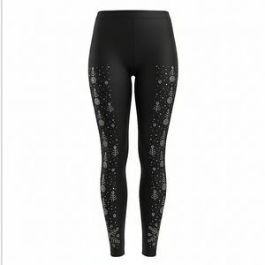 New Embellished Snowflake Black Leggings Womens Size L - XL Rhinestones